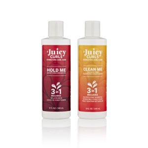 Juicy Curls Clean Me cleanser and Hold Me cream gel combo for curly hair