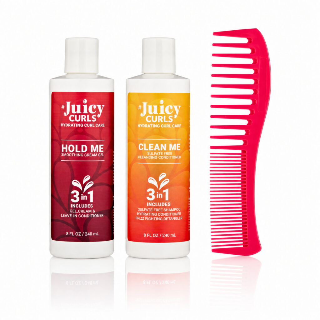 Juicy Curls Essentials Set with Clean Me, Hold Me and the Wave Comb